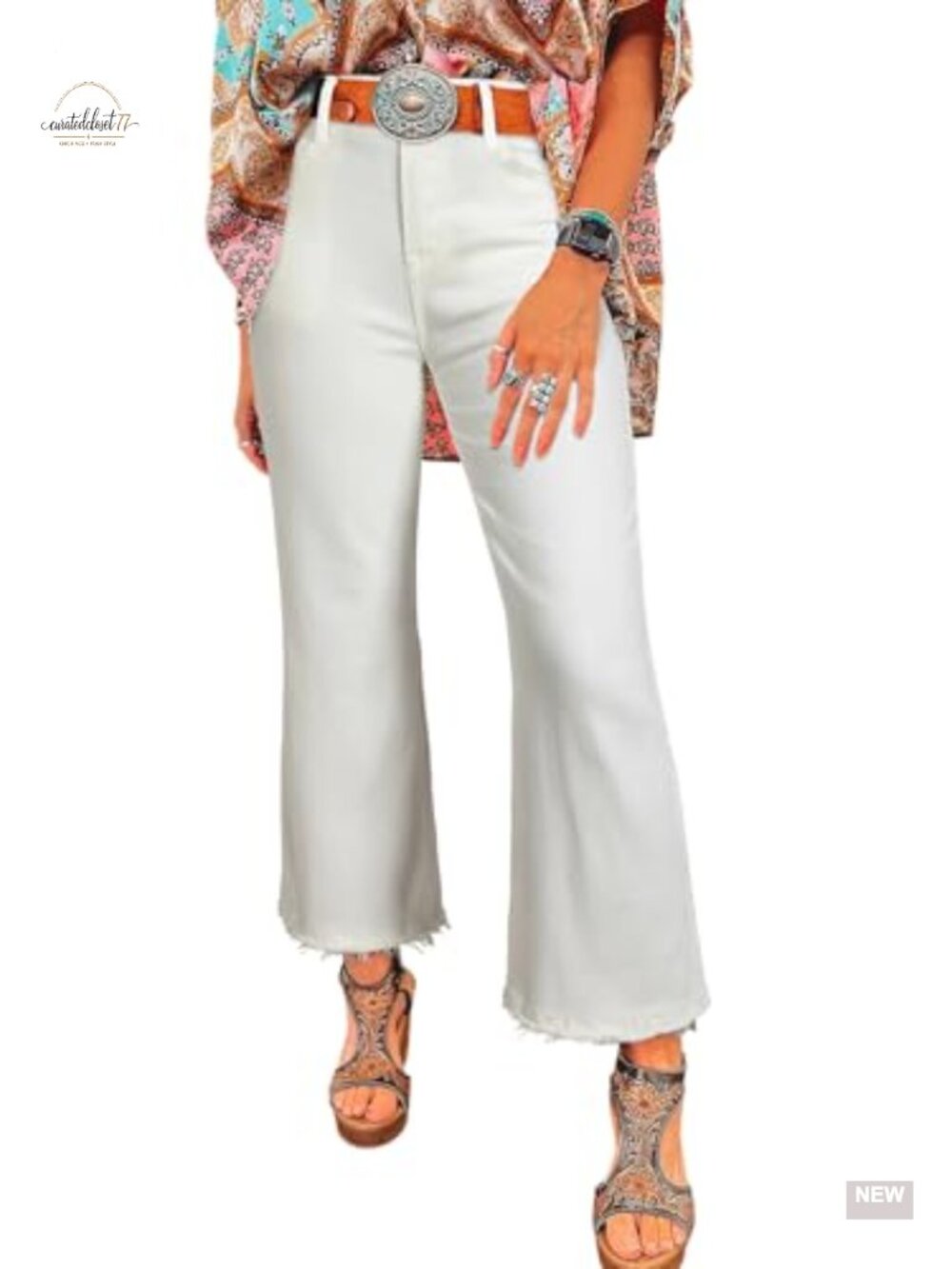 High Waisted Flared Jeans Raw Hem Cropped Stretchy Denim